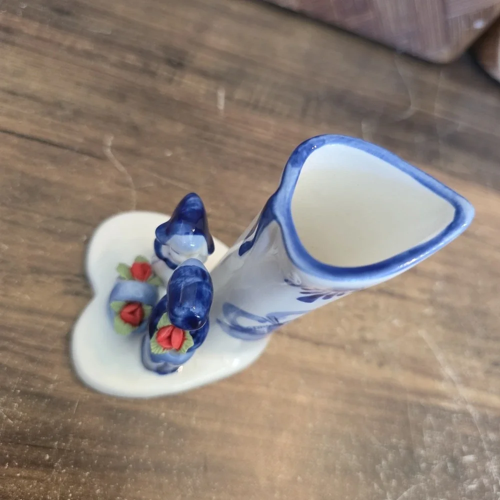 EH Denmark Blue White Porcelain Miniature Bud Vase Kissing Couple Windmill 10577